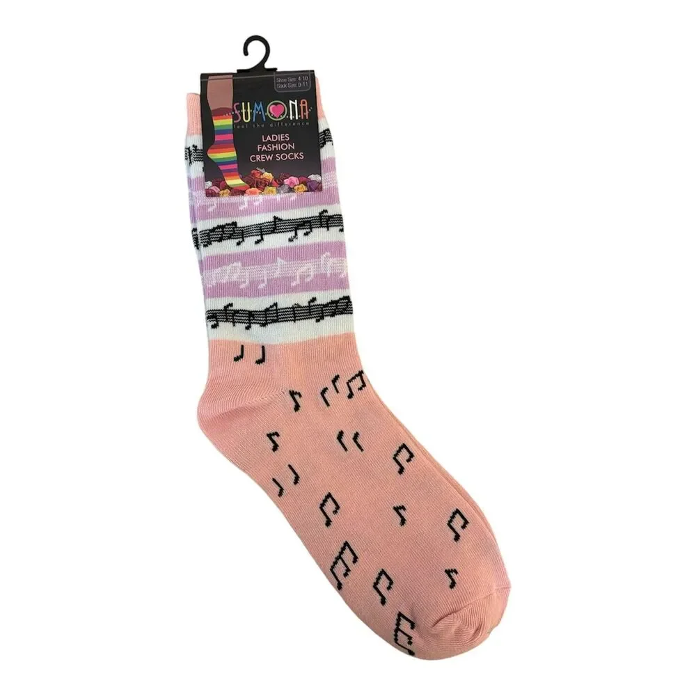 Sumona Music Notes Crew Socks Shoe Size 4-10 - New with Tags NWT